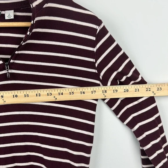 L.L. Bean 1/4 Zip Burgundy Stripped Sweater - Picture 3 of 6